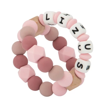 Labda Rágóka Névvel - Szilikon és fa gyöngyökből, kézzel készítve - Antik Rose