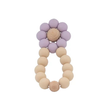 Virág Rágóka - Szilikon és fa gyöngyökből, kézzel készítve - Lilac Virág Rágóka - Szilikon és fa gyöngyökből, kézzel készítve - Lilac