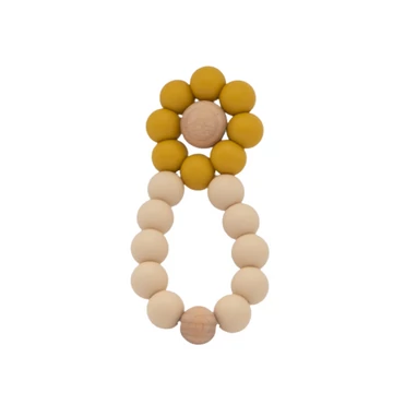 Virág Rágóka - Szilikon és fa gyöngyökből, kézzel készítve - Mustard