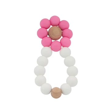 Virág Rágóka - Szilikon és fa gyöngyökből, kézzel készítve - Pink Virág Rágóka - Szilikon és fa gyöngyökből, kézzel készítve - Pink