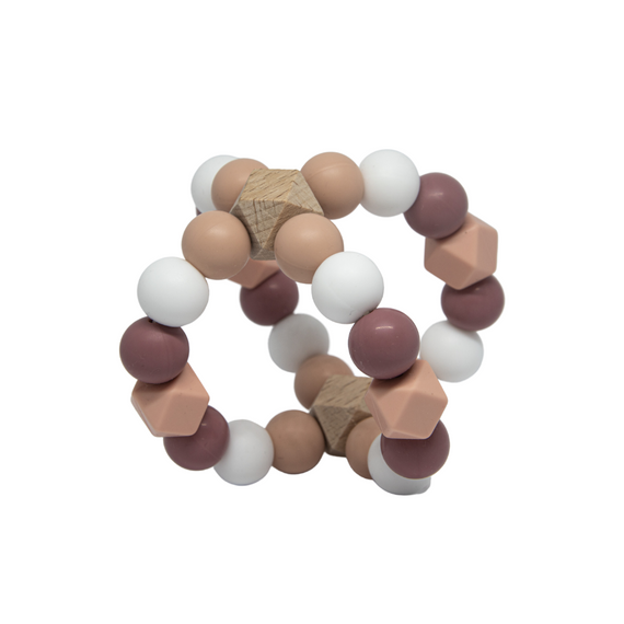 Labda Rágóka szilikon és fa gyöngyökből- Barack, antik rózsaszín