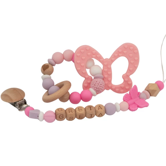 Babaváró ajándékcsomag - Marokrágóka és Cumilánc névvel - Candy Butterfly