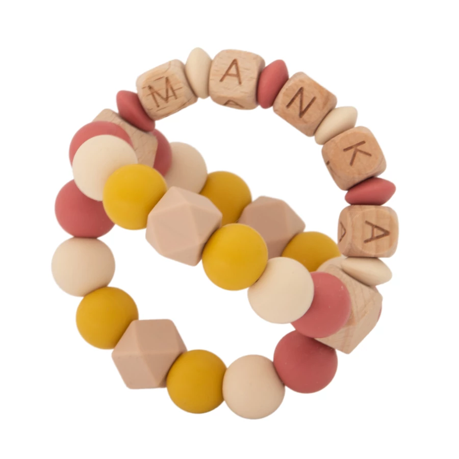 Labda Rágóka Névvel - Szilikon és fa gyöngyökből, kézzel készítve - Autumn Leaves